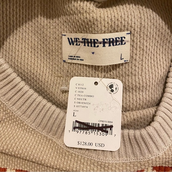 We The Free People Ski Holiday Snowflake Swit Oversized Waffle Knit Thermal | L - Picture 9 of 9